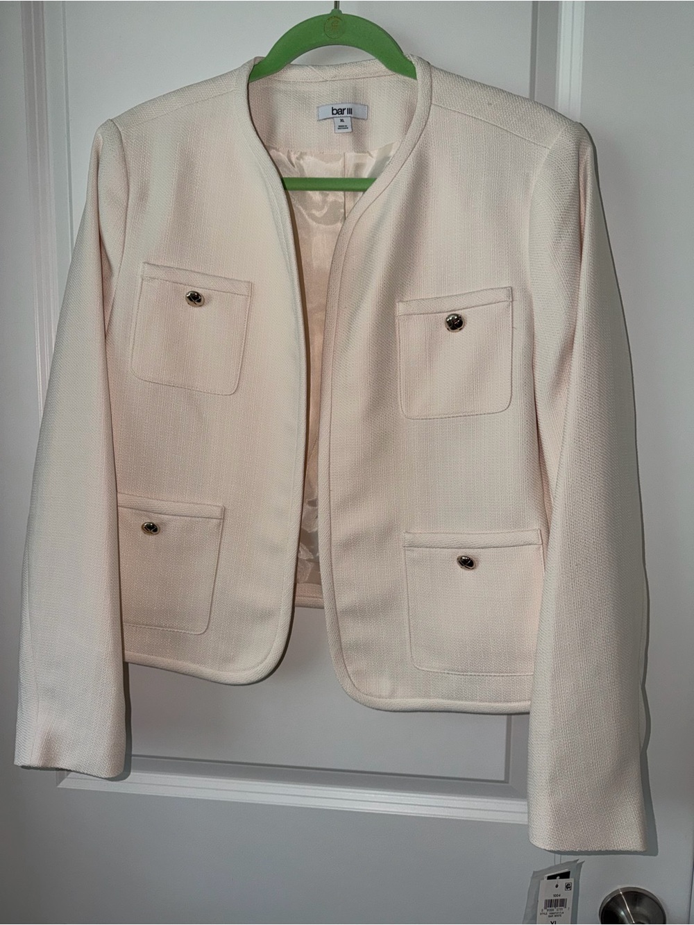 Bar III Cream Collarless Pocket Blazer